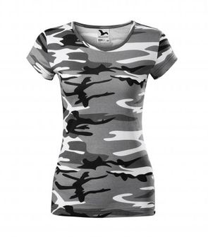 Malfini Camouflage dámske maskáčové tričko, grey, 150g/m2
