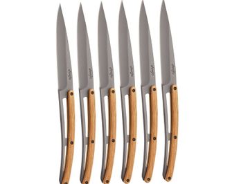 Deejo sada 6 nožov Table šedý titán olivové drevo