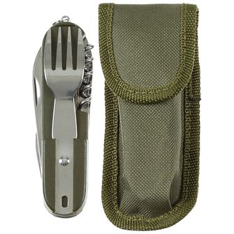 MFH Vreckový nôž s vidličkou a lyžicou, zelený