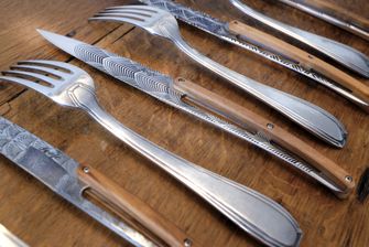 Deejo sada 6 steakových nožov lesklá čepeľ olivové drevo design Art Déco