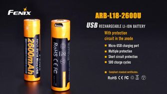 Fenix USB nabíjacia batéria 18650, 2600 mAh, Li-Ion