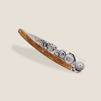 Deejo zatvárací nôž Horlogéria juniper wood grey titanium watchmaker