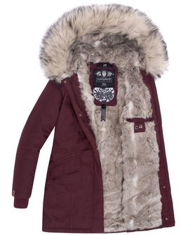 Navahoo Cristal dámska zimná bunda s kapucňou a kožušinou, vínová