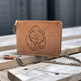 Kožená peňaženka s retiazkou vzor medveď