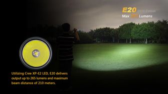 LED baterka Fenix E20 Xp-E2 265 lumen svietivosť v tme