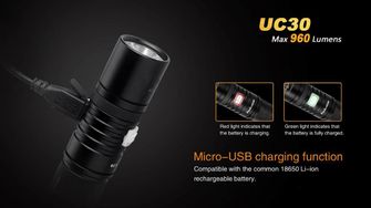 LED baterka Fenix UC30 960lumen microUSB nabíjanie 