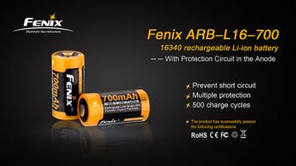 Fenix nabíjacia batéria RCR123A 700 mAh, Li-Ion