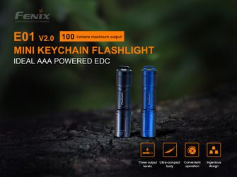 Mini baterka Fenix E01 V2.0 - modrá