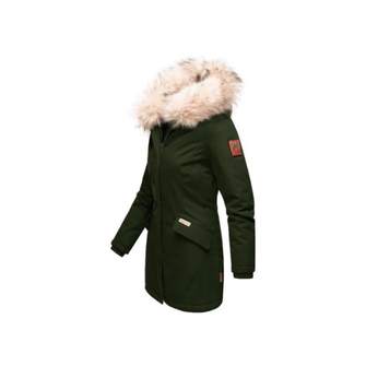 Navahoo Cristal dámska zimná bunda s kapucňou a kožušinou, olivová