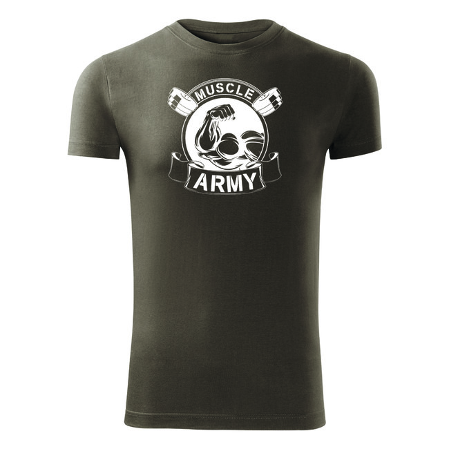 E-shop DRAGOWA fitness tričko muscle army original, olivová 180g/m2