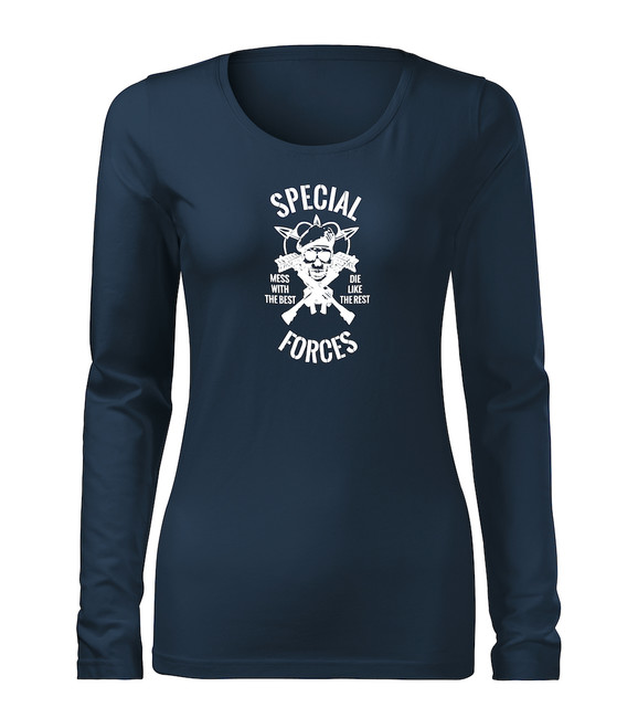 E-shop DRAGOWA Slim dámske tričko s dlhým rukávom special forces, tmavo modrá 160g/m2