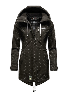 Marikoo ZIMTZICKE dámska zimná softshell bunda s kapucňou, čierna bodkovaná