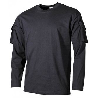 MFH US čierne dlhé tričko s velcro vreckami na rukávoch, 170g/m2