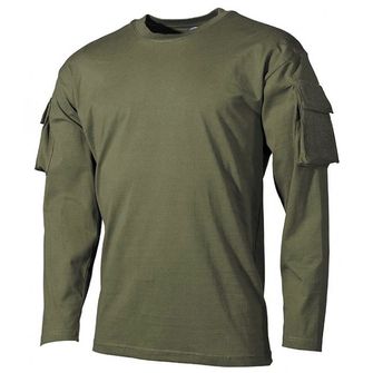 MFH US olivové dlhé tričko s velcro vreckami na rukávoch, 170g/m2