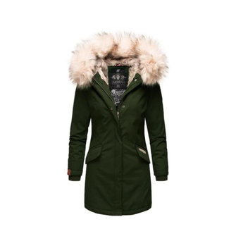 Navahoo Cristal dámska zimná bunda s kapucňou a kožušinou, olivová
