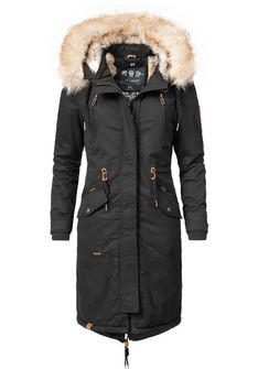 Navahoo KIN-JOO dámska zimná bunda s kapucňou a kožušinou, čierna