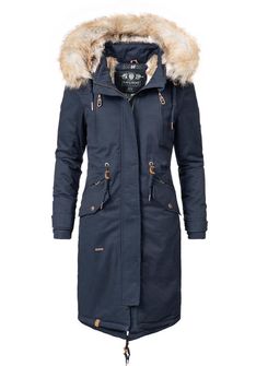 Navahoo KIN-JOO dámska zimná bunda s kapucňou a kožušinou, navy