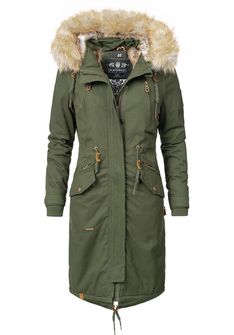 Navahoo KIN-JOO dámska zimná bunda s kapucňou a kožušinou, olivová