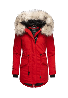 Navahoo LadyLike dámska zimná bunda s kapucňou a kožušinou, červená