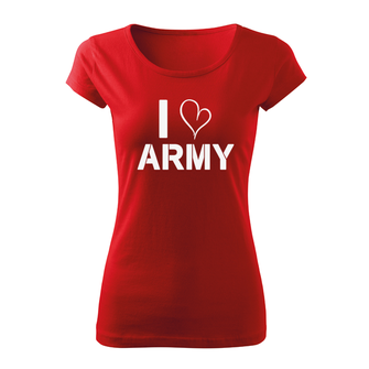 DRAGOWA dámske krátke tričko i love army, červená 150g/m2
