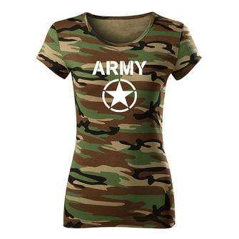 DRAGOWA dámske tričko army star, maskáčová 150g/m2