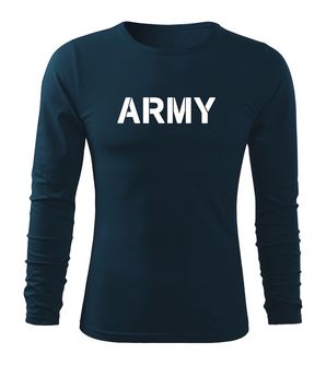 DRAGOWA Fit-T tričko s dlhým rukávom army, tmavomodrá 160g/m2