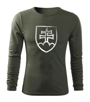 DRAGOWA Fit-T tričko s dlhým rukávom slovenský znak, olivová 160g/m2