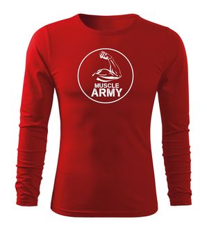 DRAGOWA Fit-T tričko s dlhým rukávom muscle army biceps, červená 160g/m2