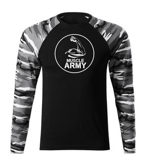 DRAGOWA Fit-T tričko s dlhým rukávom muscle army biceps, metro 160g/m2