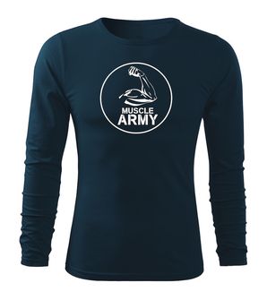 DRAGOWA Fit-T tričko s dlhým rukávom muscle army biceps, tmavomodrá 160g/m2