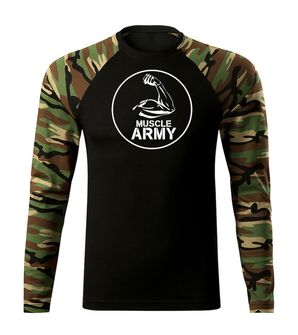 DRAGOWA Fit-T tričko s dlhým rukávom muscle army biceps, woodland 160g/m2