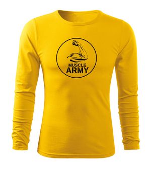 DRAGOWA Fit-T tričko s dlhým rukávom muscle army biceps, žltá 160g/m2