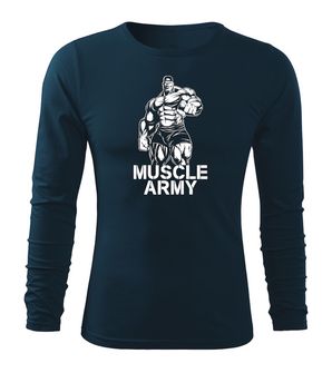 DRAGOWA Fit-T tričko s dlhým rukávom muscle army man, tmavomodrá 160g/m2
