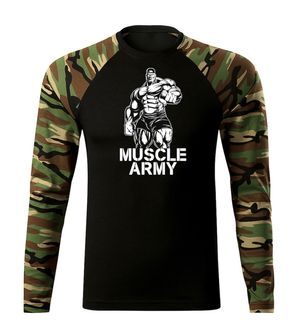 DRAGOWA Fit-T tričko s dlhým rukávom muscle army man, woodland 160g/m2