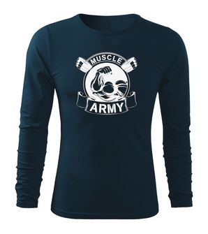 DRAGOWA Fit-T tričko s dlhým rukávom muscle army original, tmavomodrá 160g/m2