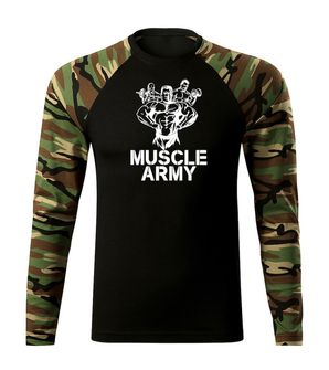 DRAGOWA Fit-T tričko s dlhým rukávom muscle army team, woodland 160g/m2