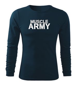 DRAGOWA Fit-T tričko s dlhým rukávom muscle army, tmavomodrá 160g/m2