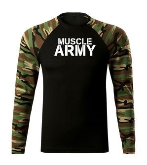 DRAGOWA Fit-T tričko s dlhým rukávom muscle army, woodland 160g/m2