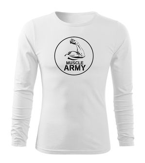 DRAGOWA Fit-T tričko s dlhým rukávom muscle army biceps, biela 160g/m2