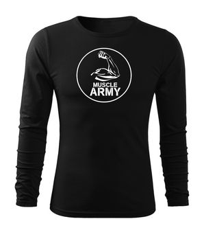 DRAGOWA Fit-T tričko s dlhým rukávom muscle army biceps, čierna 160g/m2