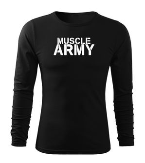 DRAGOWA Fit-T tričko s dlhým rukávom muscle army, čierna 160g/m2