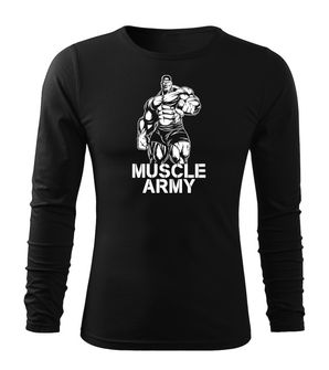 DRAGOWA Fit-T tričko s dlhým rukávom muscle army man, čierna 160g/m2