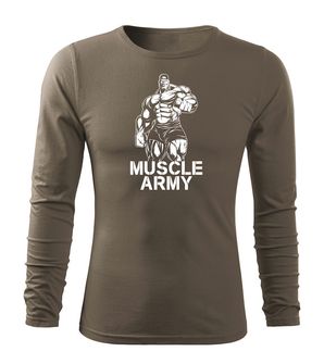 DRAGOWA Fit-T tričko s dlhým rukávom muscle army man, olivová 160g/m2