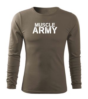 DRAGOWA Fit-T tričko s dlhým rukávom muscle army, olivová 160g/m2