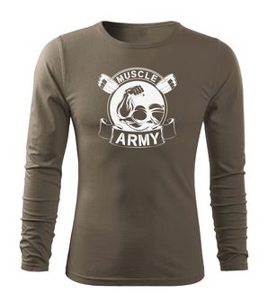 DRAGOWA Fit-T tričko s dlhým rukávom muscle army original, olivová 160g/m2