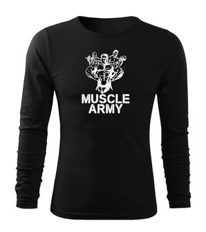 DRAGOWA Fit-T tričko s dlhým rukávom muscle army team, čierna 160g/m2