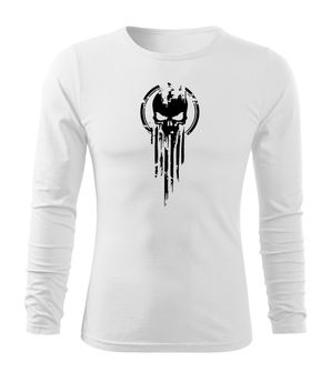 DRAGOWA Fit-T tričko s dlhým rukávom skull, biela 160g/m2