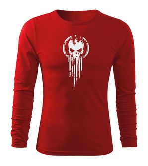 DRAGOWA Fit-T tričko s dlhým rukávom skull, červená 160g/m2