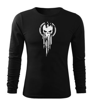 DRAGOWA Fit-T tričko s dlhým rukávom skull, čierna 160g/m2