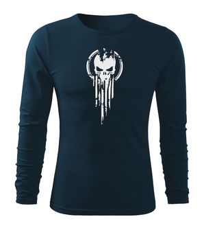 DRAGOWA Fit-T tričko s dlhým rukávom skull, tmavomodrá 160g/m2